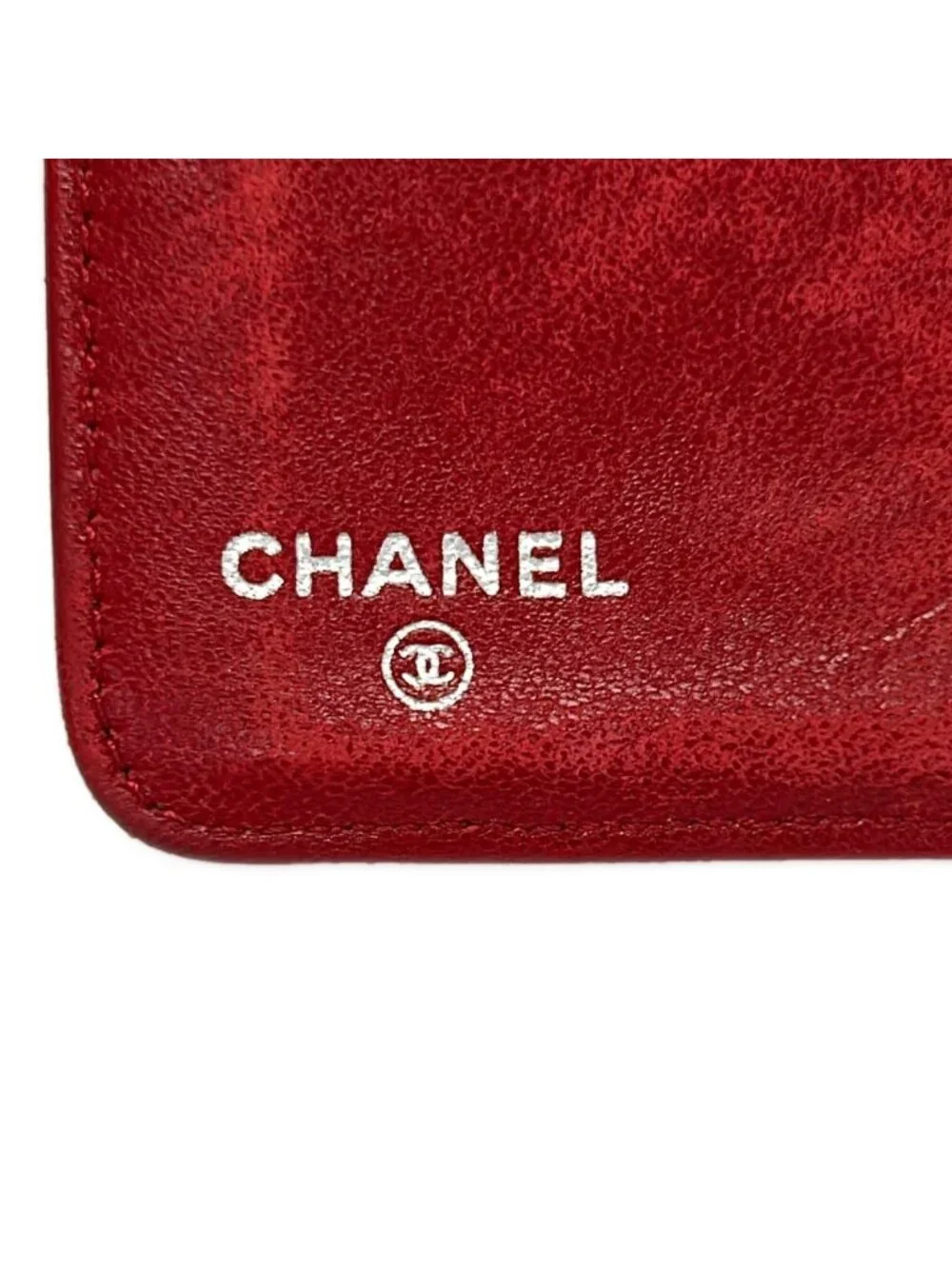 Chanel Wallet Quilted Red Silver Bifold Lambskin